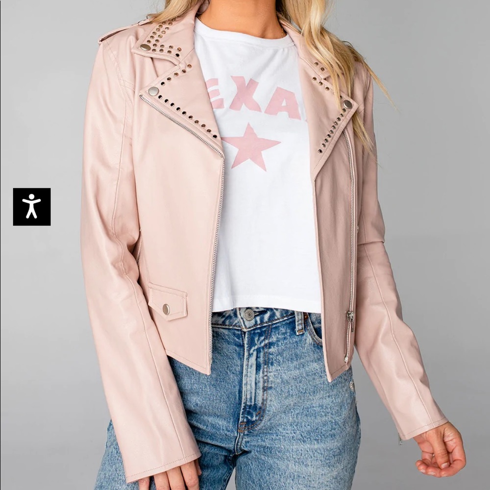 TRISH VEGAN LEATHER STUDDED JACKET - BLUSH